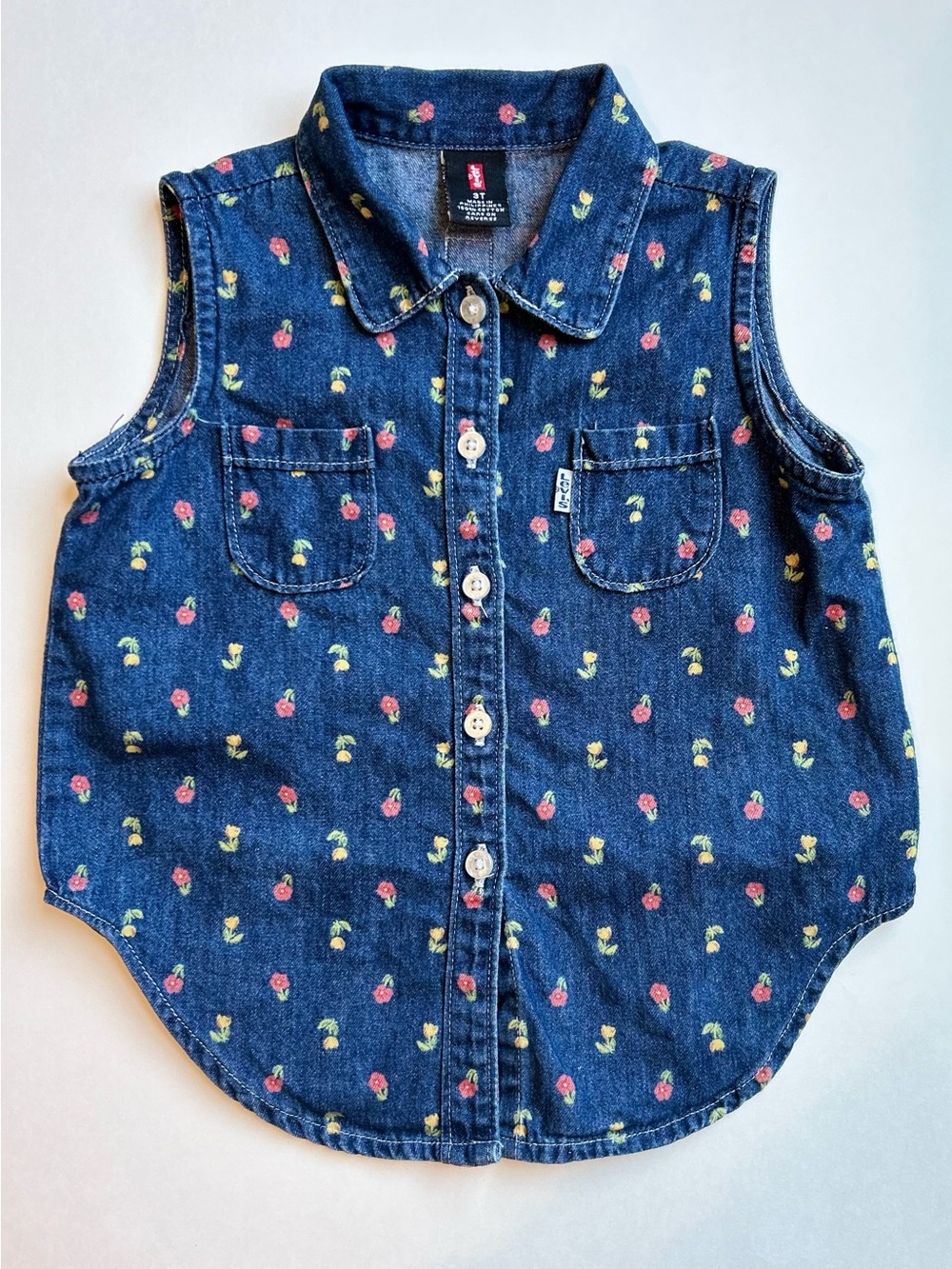 1999 Levi's Girls' Sleeveless Denim Button-Front Top - Blue Floral